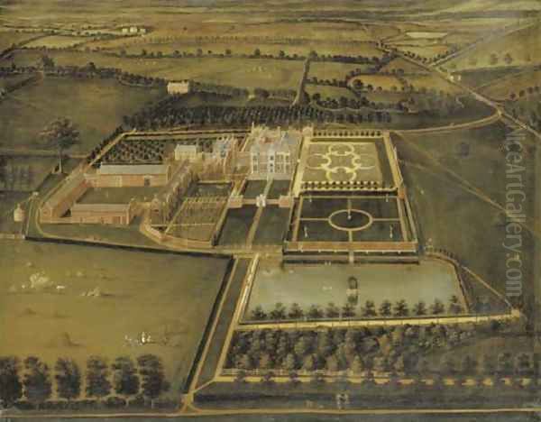 A view of Crewe Hall, Cheshire, from the south Oil Painting by English School