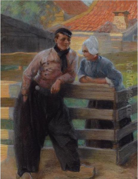 A Conversation At The Fence, Volendam Oil Painting by Willy Sluyters