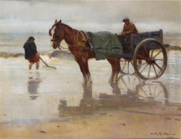 A Shell-fisher On The Beach Oil Painting by Willy Sluyters