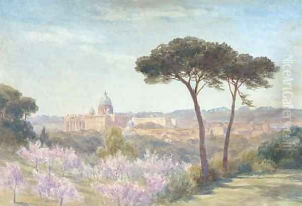 A view of Rome through the trees Oil Painting by English School