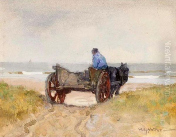 A Horsedrawn Cart In The Dunes Oil Painting by Willy Sluyters