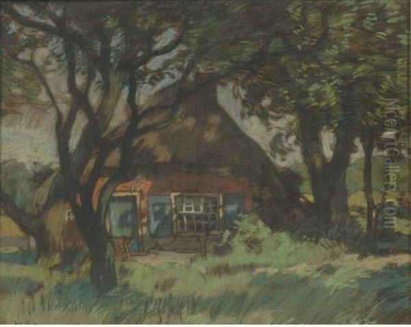 A Farm Amongst Trees Oil Painting by Willy Sluyters