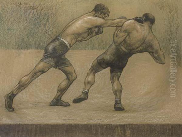 Joe Beckett Versus Tommy Burns Oil Painting by Willy Sluyters