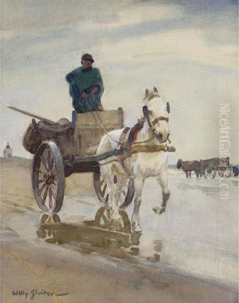 A Shell Fisher On Scheveningen Beach Oil Painting by Willy Sluyters