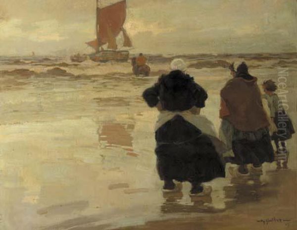 Awaiting The Fleet, Katwijk Aan Zee Oil Painting by Willy Sluyters