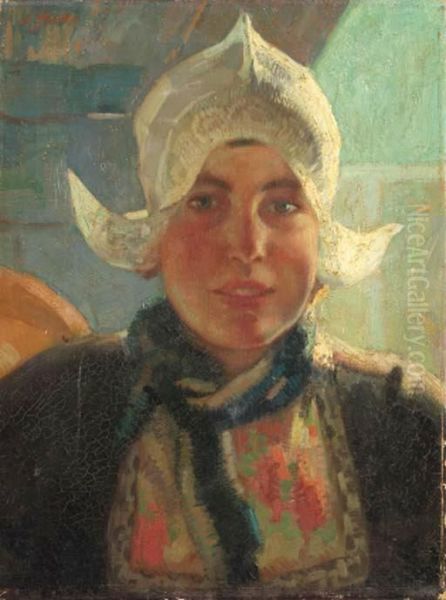 Portrait Of A Girl From Volendam Oil Painting by Willy Sluyters