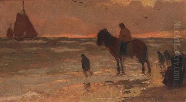 Klijnhaalder Waiting For The Arrival Of The Fleet In Katwijk Aanzee Oil Painting by Willy Sluyters