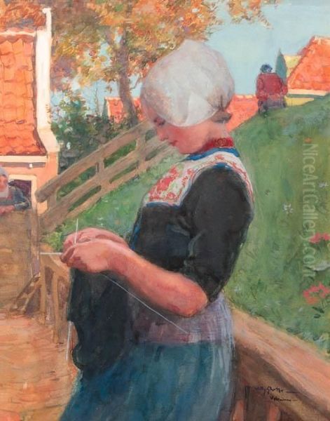 Portrait Of A Volendam Knitter Oil Painting by Willy Sluyters