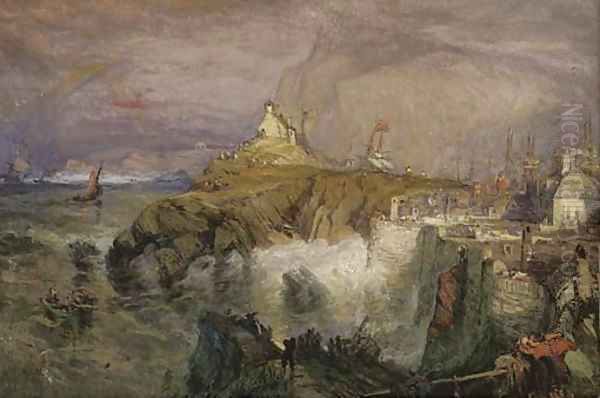 An onshore gale Oil Painting by English School