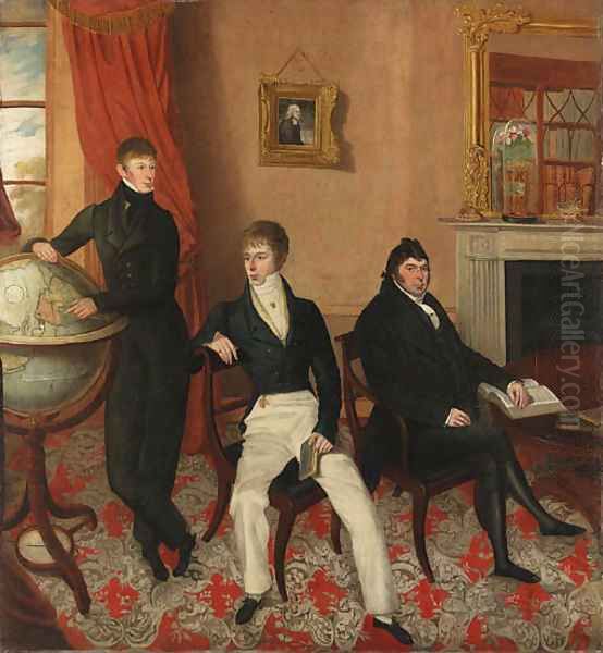 Group portrait of three men in an interior Oil Painting by English School