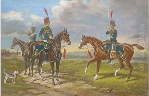 Hussars on manoeuvres Oil Painting by English School