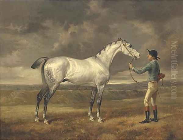 Lamprey, held by a jockey Oil Painting by English School