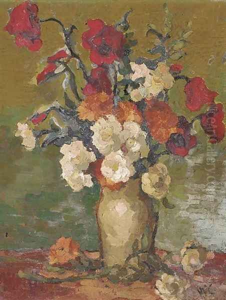 Mixed flowers in a vase Oil Painting by English School