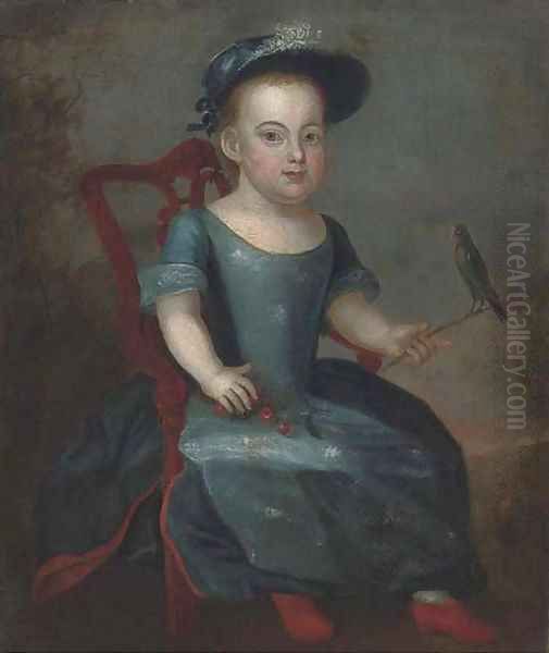 Portrait of a boy, seated full-length, in a blue dress Oil Painting by English School