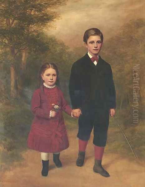 Portrait of a brother and sister Oil Painting by English School