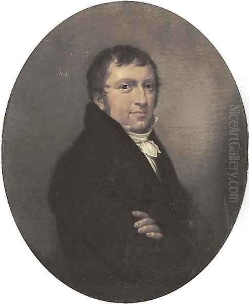 Portrait of a gentleman, half-length, in a black coat and white tie Oil Painting by English School