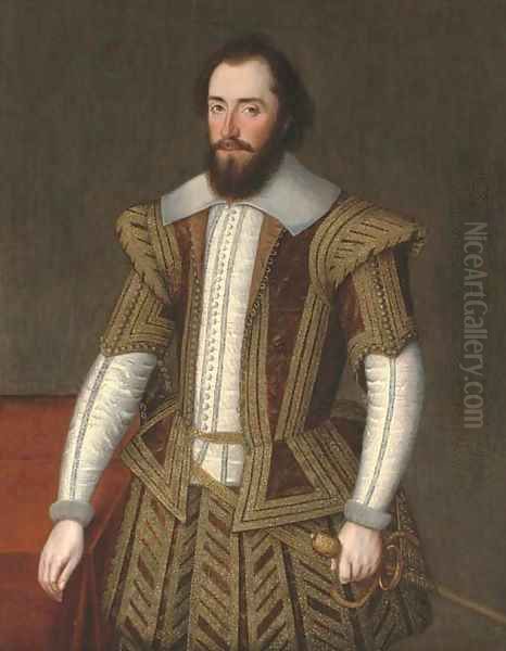 Portrait of a gentleman, previously identified as Robert Dudley, 1st Earl of Leicester (1532-3-1588) Oil Painting by English School