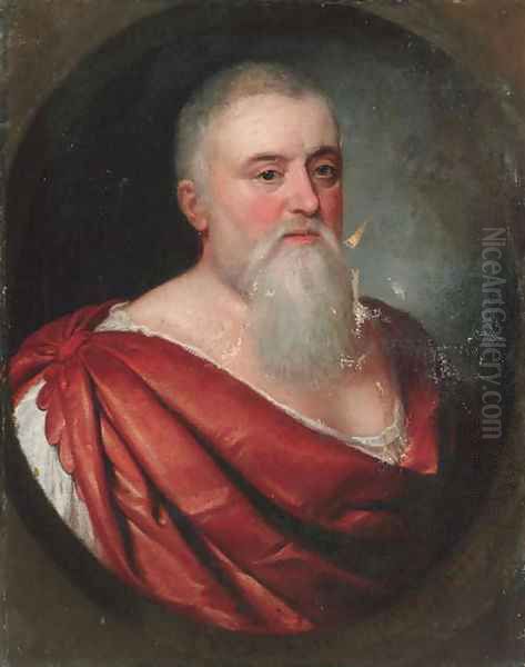 Portrait of a gentleman, quarter-length, in a red mantle Oil Painting by English School