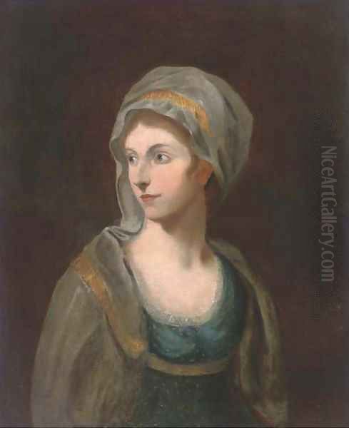 Portrait of a lady, bust-length, in a blue dress and shawl Oil Painting by English School