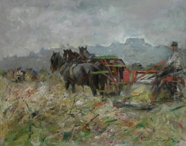 Threshing - Carse Of Gowrie Oil Painting by George Smith