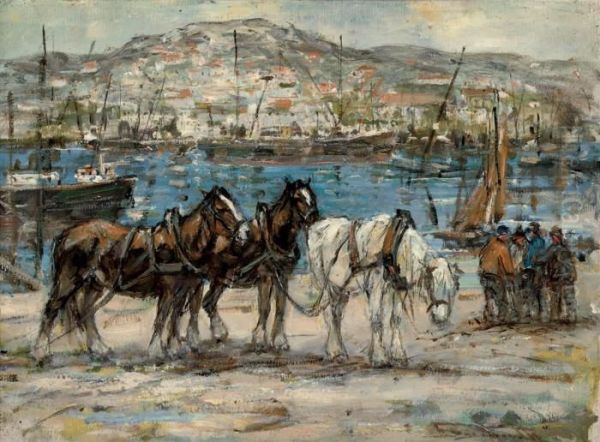 At The Harbour Oil Painting by George Smith