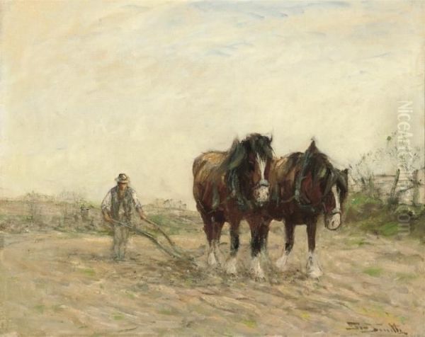 Ploughing The Fields Oil Painting by George Smith