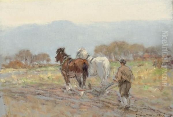 Ploughing Oil Painting by George Smith