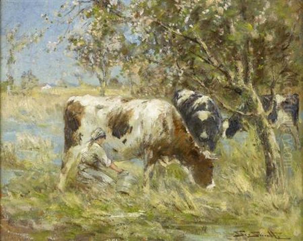 Milking-time Oil Painting by George Smith