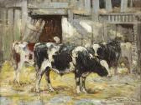 Cattle In A Byre Oil Painting by George Smith