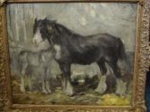 Mare And Foal Oil Painting by George Smith