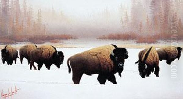 Great Bulls Of Yellowstone Oil Painting by George Smith