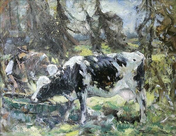 A Cowherd Oil Painting by George Smith