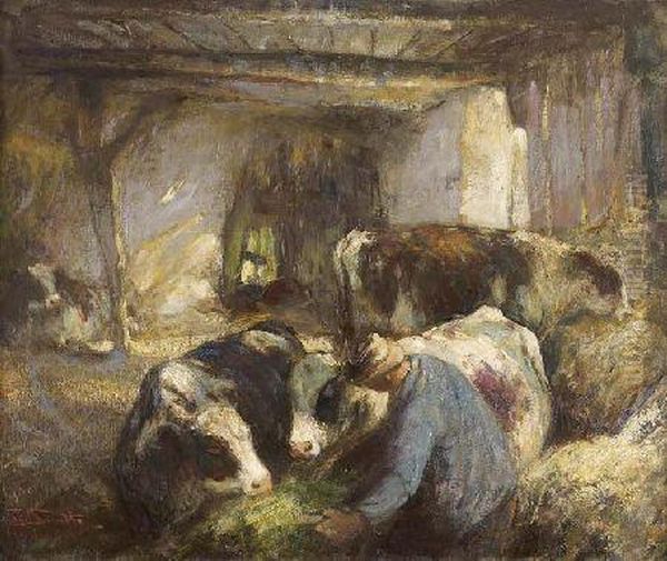 Cattle In A Byre Oil Painting by George Smith