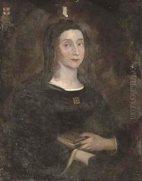 Portrait of a lady, half-length, in a black dress, holding a book in her left hand Oil Painting by English School