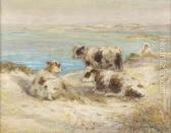 Calves And Child On The Sea-shore Oil Painting by George Smith