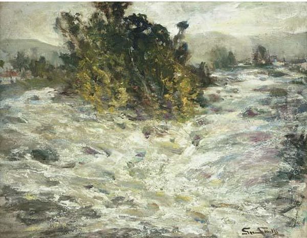 A River In Full Spate Oil Painting by George Smith