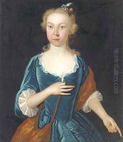 Portrait of a lady, half-length, in a blue dress Oil Painting by English School