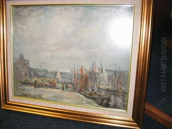 A Busy Harbour Oil Painting by George Smith