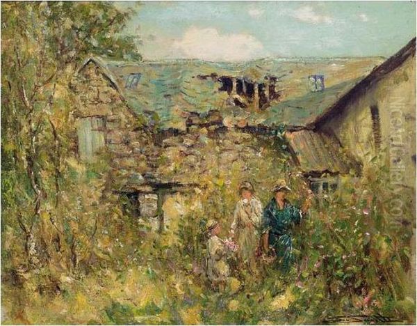 In A Ruined Cottage Garden Oil Painting by George Smith