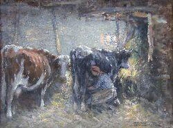 Milking Time Oil Painting by George Smith