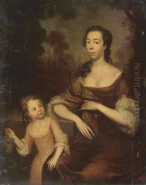 Portrait of a mother and daughter Oil Painting by English School