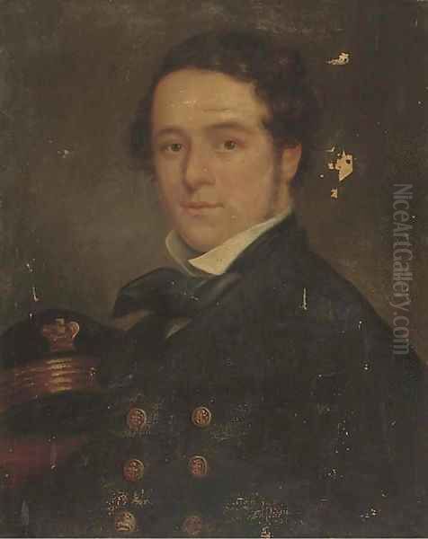 Portrait of a Naval officer, bust-length Oil Painting by English School