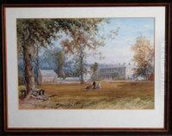 Figures In The Grounds Of A Country House by James Burrell-Smith