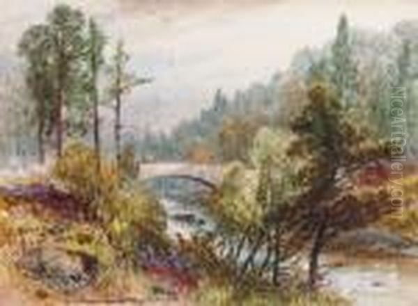 The Knockie Bridge, Glen Tanar, Scotland Oil Painting by James Burrell-Smith