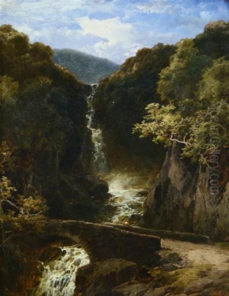 Waterfall Oil Painting by James Burrell-Smith