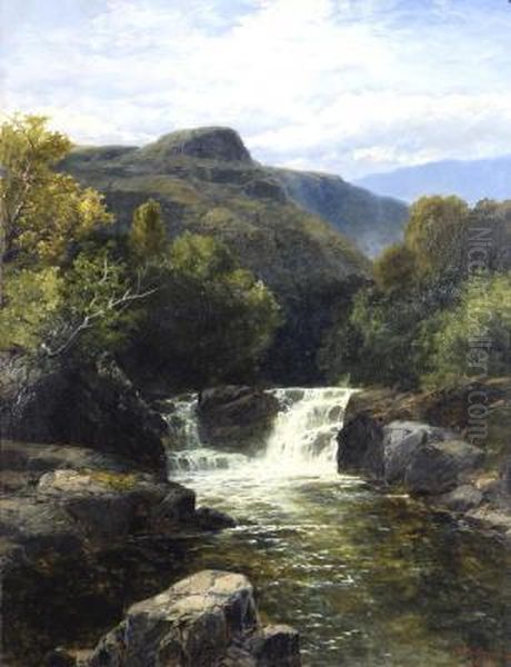 Mountainous Scene With Waterfall Oil Painting by James Burrell-Smith