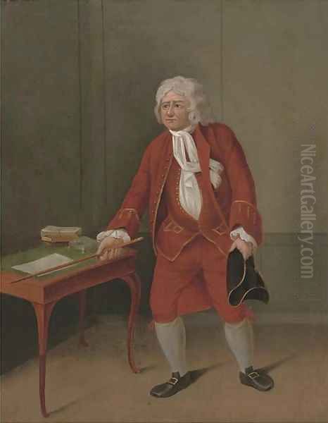 Portrait of an actor, full-length, in a red coat, waistcoat and breeches Oil Painting by English School