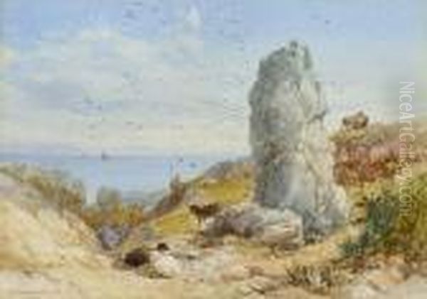 The Long Stone, Mottistone, Isle Of Wight; Brook Chine, Isle Of Wight Oil Painting by James Burrell-Smith