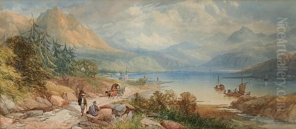 Italian Lake Landscape Oil Painting by James Burrell-Smith