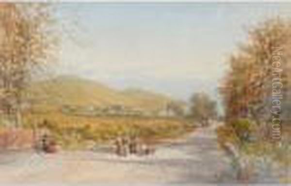 Views Of A Village With Figures In The Foreground Oil Painting by James Burrell-Smith